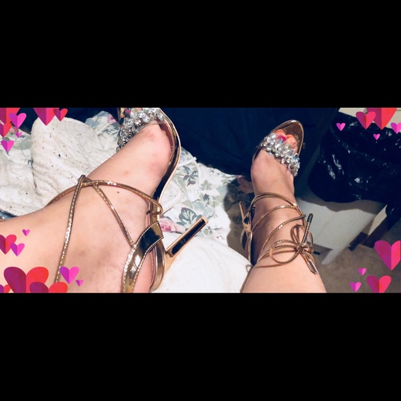 New High heels Gold diamond open toe tie up Fancy - Picture 2 of 4
